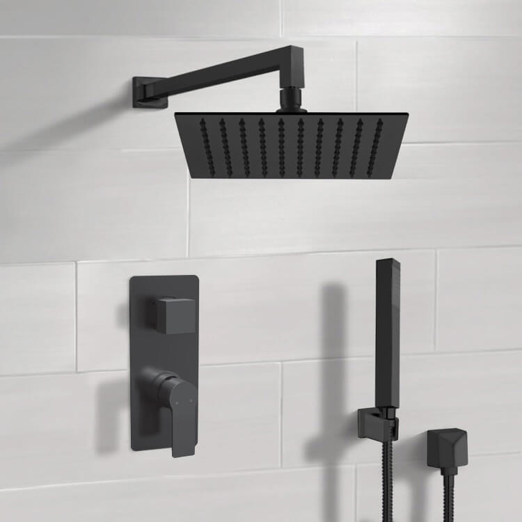 Shower Faucet Matte Black Shower System With Rain Shower Head and Hand Shower Remer SFH90